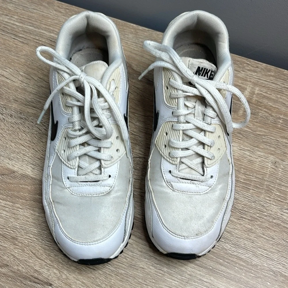 NIKE Air Max 90 Shoes Sneakers White Black Leather Textile Size 8 - Picture 5 of 11